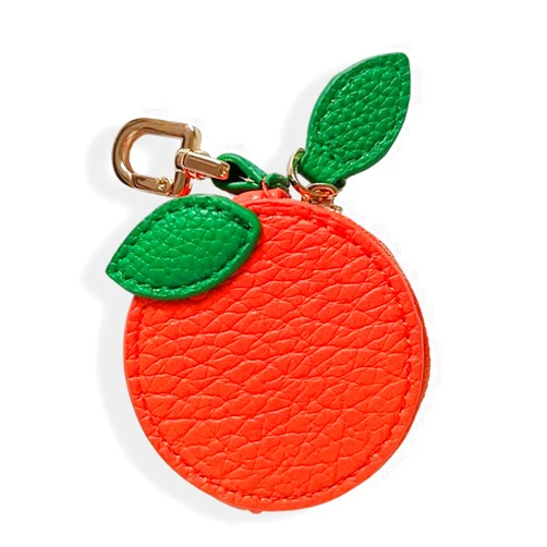 TNDCKP Culuxera Orange Coin Purse Keychain - Mini Cutecore Fruit Charm for Wallet, Bag and Handbag Decor | Aesthetic Small PU Leather Travel Jewelry Pouch for Women and Girls(Orange)