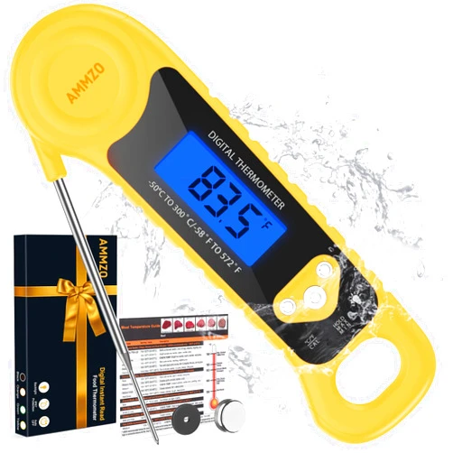 AMMZO Meat Thermometer Digital, Candy Thermometer Food Thermometer Instant Read Thermometer Waterproof with Backlight for Cooking, Deep Fry, BBQ, Grill, Smoker and Roast (Yellow)