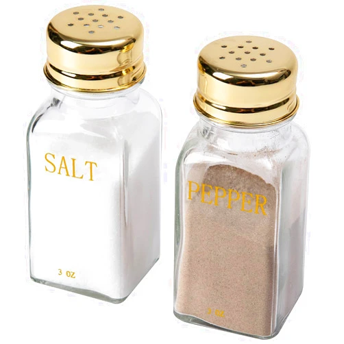 Dourami Gold Clear Salt and Pepper Shakers Set- Modern Kitchen Decor, White and Gold Kitchen Decor & Accessories,Cute Salt And Pepper Shakers,Vintage Glass Shakers with Stainless Steel Lids for Home (Clear))