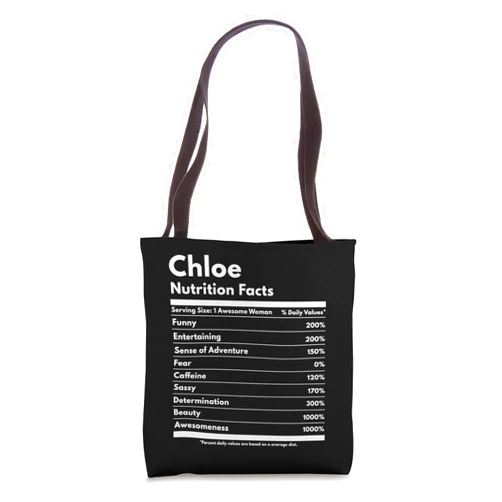 That's My Name Co. Chloe Chloe Nutrition Facts Gift Funny Personalized Name Chloe Tote Bag