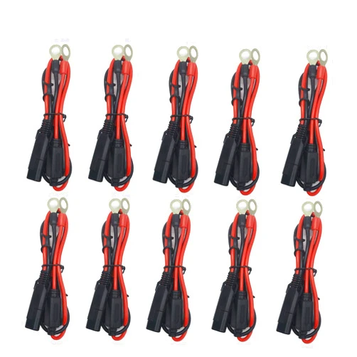AEISVIK SAE Battery Connector - SAE to O Ring Terminal Harness Cable 12V- 24V Motorcycle Battery Charger Cord with 2 Pin Quick Disconnect Plug SAE Wire Harness Reverse Polarity Adapter 10 Pack
