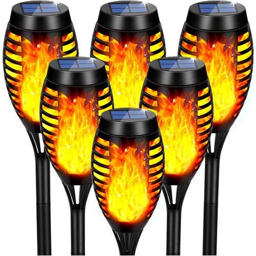 Tancuzo Solar Lights Outdoor Waterproof, Upgraded 6 Pack Solar Torch Light with Flickering Flame for Garden Decor, Mini Solar Outdoor Lights LED Tiki Torches for Outside Patio Yard Pathway Decoration