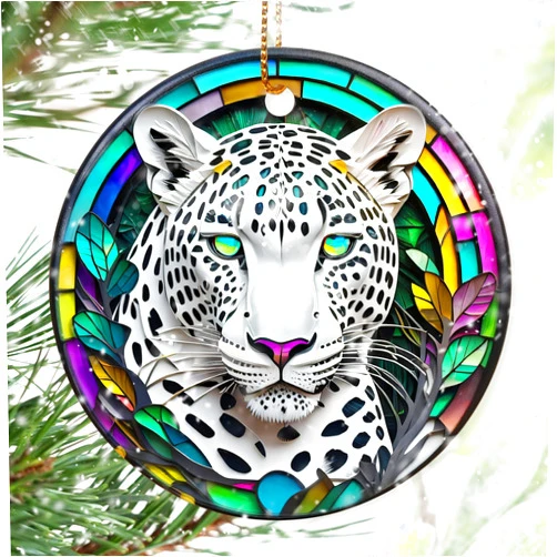 Dodosky Colorful Ceramic Leopard Christmas Ornament, Leopard Ornaments for Christmas Tree, Holiday Decorations, Christmas Decor, Leopard Lovers, Leopard Gifts, Christmas Ornament Gift Ideas