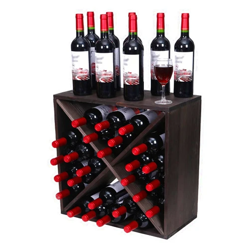 FDHUIJIA Wine Rack Cabinet countertop Wooden Stackable Storage Retro Cube 24 Bottles freestanding Floor Wine Holder Stand (Black)