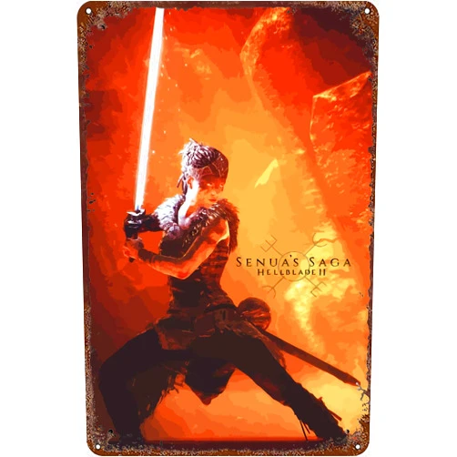 FYELVO Hells Blade 2 Metal Tin Sign Poster Game Decor for Living Room Cafe Decorative Sign for Wall 12x8Inches