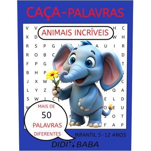 Portuguese Edition by DIDI BABA PUZZLE BOOKS (Author) Brazilian Portuguese Kids Word Search Puzzle Book Incredible Animals - Livro de CAÇA-PALAVRAS Infantil em Português Brasileiro Animais Incríveis: easy words / palavras fáceis (Portuguese Edition)