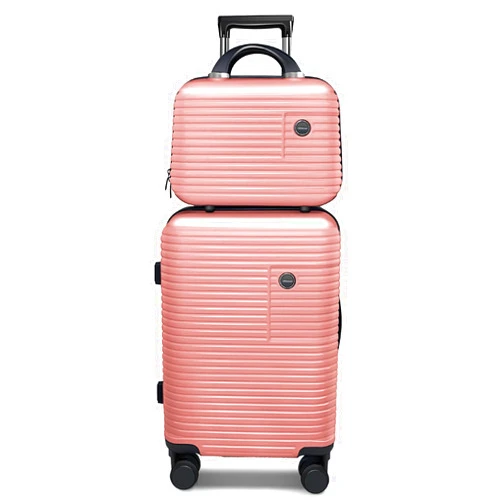 JZRSuitcase 2 Piece Carry On Luggage Sets, PC+ABS Hardside Suitcases with Spinner Wheels and TSA Lock for Travel.(Pink Rose, 14