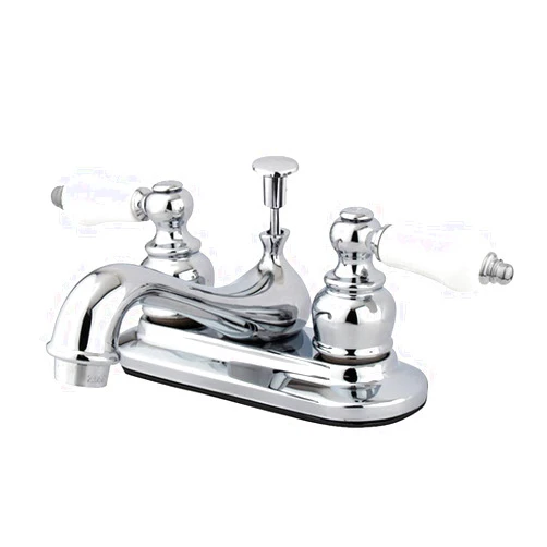 Kingston Brass KB601PL Restoration 4-Inch Centerset Lavatory Faucet with Porcelain Lever Handle, Polished Chrome
