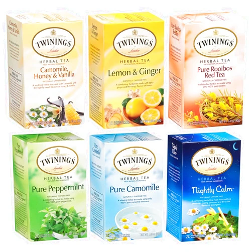 Twinings Tea Herbal Variety Pack, 6 Flavors: Pure Peppermint, Pure Camomile, Camomile Honey & Vanilla, Lemon & Ginger, Rooibos Red Tea, Nightly Calm Tea, 20 Tea Bags Each (120 Tea Bags Total)