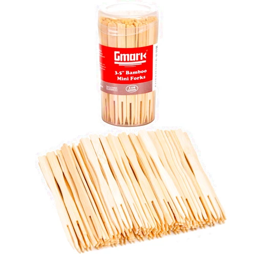 Gmark Bamboo Forks 3.5 Inch 110pc, Mini Food Picks/Bamboo Fruit Picks/Mini Cocktail Forks/Party Forks/Buffet Mini Forks/Two Prongs Cocktail Picks for Appetizer, Cocktail, Pastry, Dessert. GM1031A