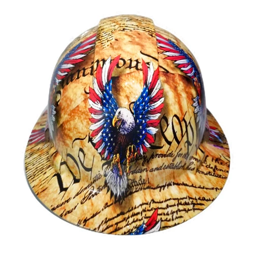 Wet Works Imaging Customized Pyramex Full Brim TRUMP CONSTITUTIONAL EAGLES HARD HAT with Ratcheting Suspension CUSTOM LIDS CRAZY SICK CONSTRUCTION PPE