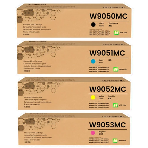 RumbaRex W9050MC W9051MC W9052MC W9053MC Toner Cartridge 4-Pack (Black Cyan Magenta Yellow) Replacement for HP W9050MC Toner Cartridge for Color Managed MFP E87640 E87640Z E87650 E87650Z E87660 Printer Ink