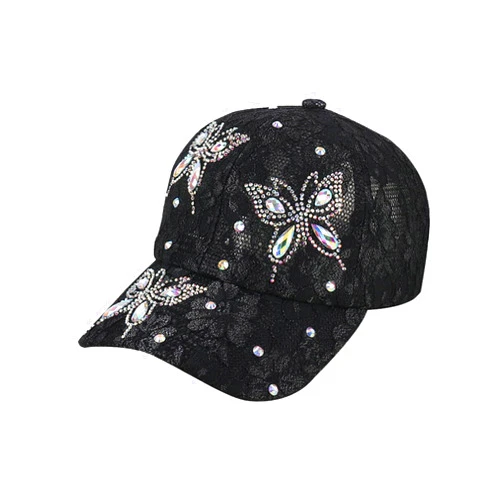 Tellrain Women Bling Baseball Cap Rhinestone Sequin Sun Visor Hat Summer Mesh Diamond Butterfly Lace Small Floral Cap