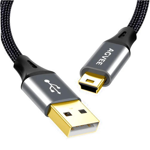 AGVEE 2 Pack 6.6ft Mini USB Cable, Braided Durable USB-A to Mini-B Charger Charging Cord for TI-84, Garmin GPS, Go-Pro Hero 4 3 2 HD, PS3 Controller, Canon Camera, Blue Yeti Microphone, Dark Gray