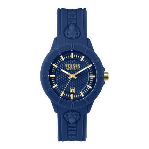 Versus Versace Mens Tokyo Blue Fashion Watch with Date Function. Adjustable Silicone Strap. Includes Travel Gift Pouch.