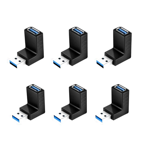 ELUTENG 90 Degree USB 3.0 Adapter 6 Pack - Right Angle Male to Female Up/Down/Left/Right Connector - L Shaped Extension for PC, Laptop, Charger and More