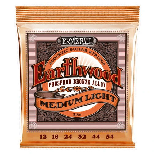 Ernie Ball Earthwood Medium Light Phosphor Bronze Acoustic Guitar Strings, 12-54 Gauge (P02146)