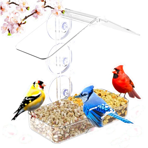 MrCrafts Window Bird Feeder with Strong Suction Cups, Clear Window Bird feeders for Viewing, Window Bird House, Bird Feeders for Outdoors Outside, Fits for Cardinals, Finches, Chickadees, Unique Gift