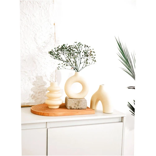 IWUTEFET Modern Bohemian Style Vase Decoration - Unique Shape White Ceramic Vase Set of 3, Minimalist Decorative Vase for Table Centerpiece, Wedding Dining Room, Living Room Office Coffee Table, Home Decor