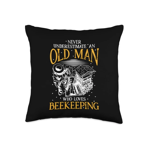 Bumble Bee Keeper Costumes For Men Co.. Never Underestimate an Old Man Who Loves Beekeeping Bees Throw Pillow, 16x16, Multicolor