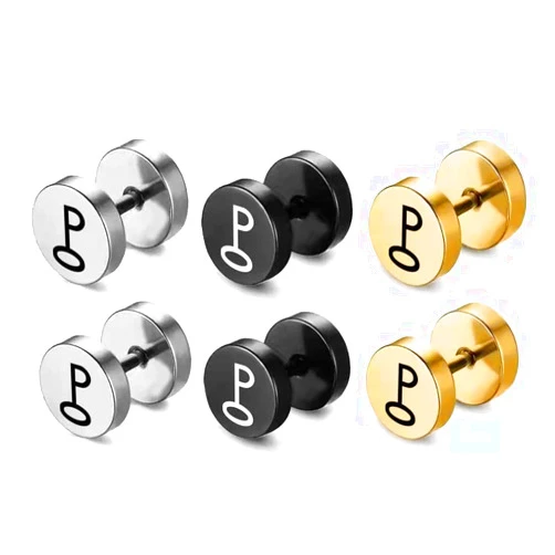 ZOVIVI 3 Pairs Set Laser Pholus Symbol Stainless Steel Men's Surgical Steel Disc Stud Earrings Screw Flat Back