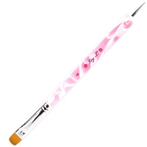 PANA Ivy L Premium 2 Way French Gel Acrylic Nail Art Kolinsky Brush with Dotting Tool for Professional Manicure Cuticle Clean up Nail Art Design (Size # 16, Pink Marble)