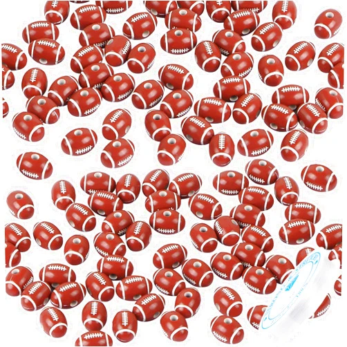 EVERMARKET 100pcs Football Beads with 5.5 Yard Elastic Rope,Acrylic Sports Beads DIY Spacer Beads for Necklace Bracelet Keychains Handmade Jewelry Making Accessories Craft Supplies,12mm(Rugby)