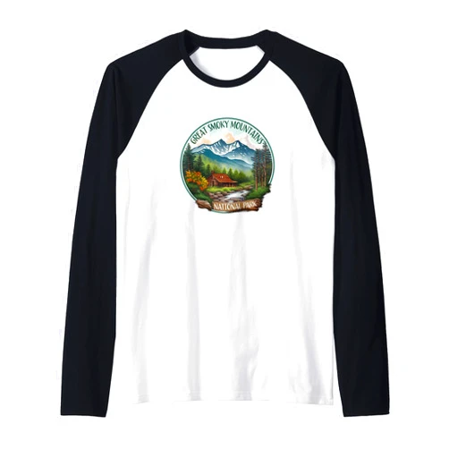 Great Smoky Mountains Apparel Accessories & Decor Great Smoky Mountains National Park Vintage Scene Souvenir Raglan Baseball Tee