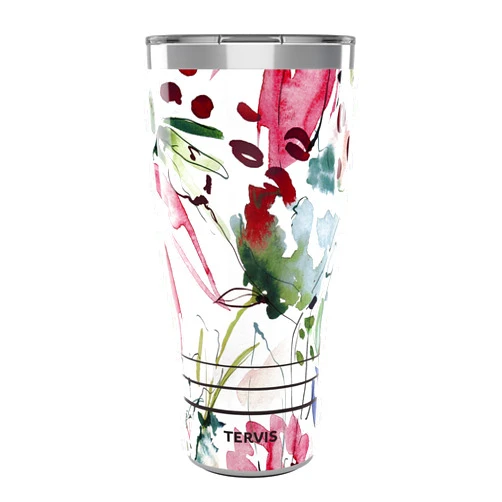 Tervis Traveler Sara Berrenson Floral Abstraction Triple Walled Insulated Tumbler Travel Cup Keeps Drinks Cold & Hot, 30oz, Stainless Steel