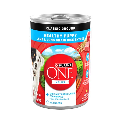 Purina ONE Plus Wet Puppy Food Classic Ground Healthy Puppy Lamb and Long Grain Rice Entree - (Pack of 12) 13 oz. Cans