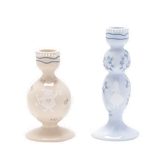 Widdop and Co Disney - Alice In Wonderland - Set of 2 Taper Candle Holders - Cheshire Cat & Roses Motif - Decor and Homeware for Movie Lovers, Bedroom, Kitchen, Bathroom & Dining Room. H:15cm x W:8cm x D:8cm.