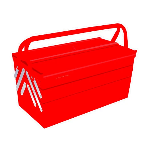 MANUFORE Metal Tool Box 16.5 x 8.5 x 8'' Folding Tool Storage Box, 3 Level and 5-Tray, with A Hole for Locking Red