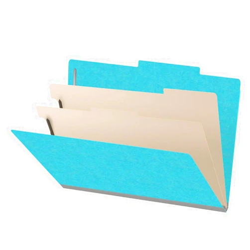 Ecom Folders 18 pt Heavy Duty Top Tab Color Folders, 2/5 Cut ROC Top Tab, Legal Size, 2 Dividers, Light Blue (Box of 10)