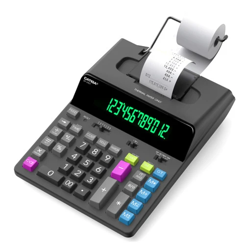 CATIGA 12 Digit Thermal Printing Calculator with Tape Print Out, Ink-Free Adding Machine, 5X Faster Quite at 8.0 LPS, Extra Large Fluorescent Display, Tax Calculation with Clock and Calendar, SP-2401