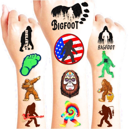 ZRIJOY Bigfoot Jungle Temporary Tattoos Sticker for Kids Birthday Party Supplies Decorations Party Favors 80PCS Tattoo Sasquatch Halloween Easter Holiday Themed Cute Kids Boys Girls Gifts Ideal Prizes Reward