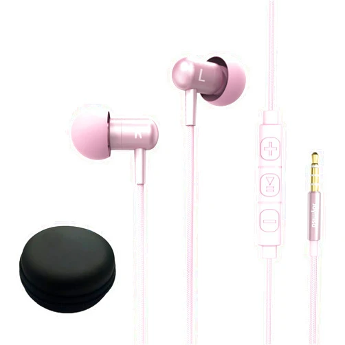 Joymiso Wired Small Earbuds for Kids Women Small Ears with Case & 6 Sizes Covers, Comfortable Lightweight in-Ear Headphones w Microphone & Volume Control, Metal Earphones for Cell Phones Laptop Pink