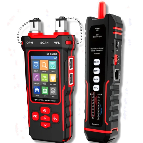 YuqiaoTime NF-859GT Network cable tester Ethernet & Fiber Multi Cable Tester with a Unique Receiver Integrating a Variety of Functions of Alignment Test, VFL, PoE