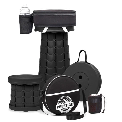 Prestige Outback Collapsible Stool with 3-in-1 Cushioned Carry Case, 400lbs Max Weight, Lightweight Portable Retractable Foldable Telescoping Camping Stool for Adults Fishing Hiking Travel BBQ