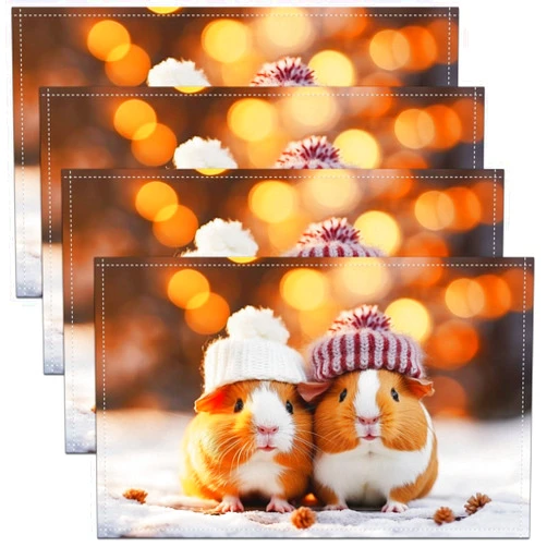 Castle Fairy Cute Cavy Placemats 12x18 Inch Set of 4 3D Abstract Natural Wild Animals Kitchen Mats for Kids Teens Adults Lovely Creature Winter Rustic Themed Table Mats for Dining Table