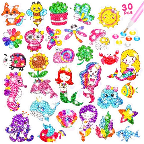 MEIEST 5D DIY Diamond Painting Stickers Kits for Kids, Mermaid Gem Mosaic Stickers Paint by Numbers Set for Children, Boys and Girls,Creative Handmade Art and Craft Gift