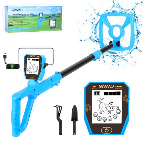 OMMO Metal Detector, Rechargeable Built-in Battery Kids Metal Detector with Funny LCD Display, Adjustable Metal Detectors for Kids with IP67 Waterproof 6.5” Search Coil for Exploring Outdoor