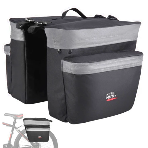 kemimoto Bike Bag Bicycle Panniers Rear Rack Bag, 34L Large Capacity Water Resistant Bicycle Trunk Bag, Bike Saddle Bag for Grocery Shopping, Support for Width Less Than 6 inches Bike Rack, Grey