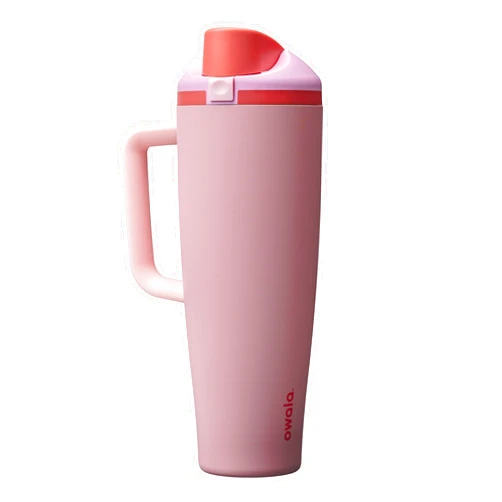 Owala FreeSip Tumbler Insulated Stainless Steel Water Bottle with Built-in Straw and Side Handle, For Travel, Work, School, and Sports, 40oz, BPA Free, Leak Proof, Angel Food Cake