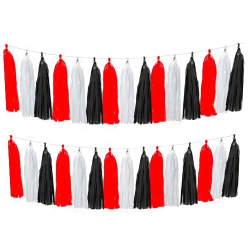 Yangeey 30pcs Paper Tassels Garland Banner Tissue Paper Tassel DIY Hanging Paper Decorations Party Tassel Garland Decor Baby Shower Nursery Wedding Festival Baby Shower Decoration(30, White+Black+red)