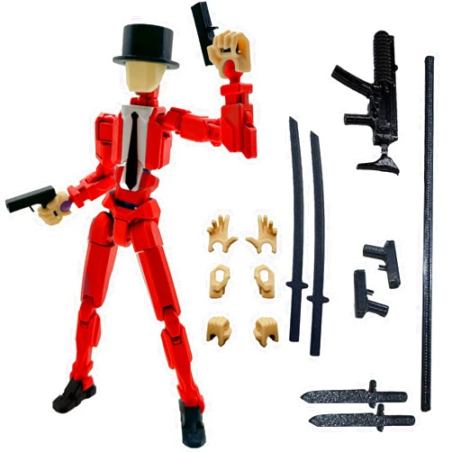 QAONIE 3D Printed 5.54-inch Multi-Jointed Action Figures Dummy13, Full Body Mechanical Movable Toy, Multiple Accessories, Hand Painted Figure, Desk Decoration, Creative Gifts (Y-Red Gentleman)