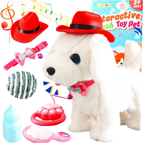 Ylpaprm Labrador Walking Dog Toy Barking Dog for Kid Licking Puppy Talking Dog with Leash, Interactive Plush Robot Dog Tail Wagging Singing Repeat What You Say Lab Dog Stuffed Animal Pretend Dress Up Girl Boy