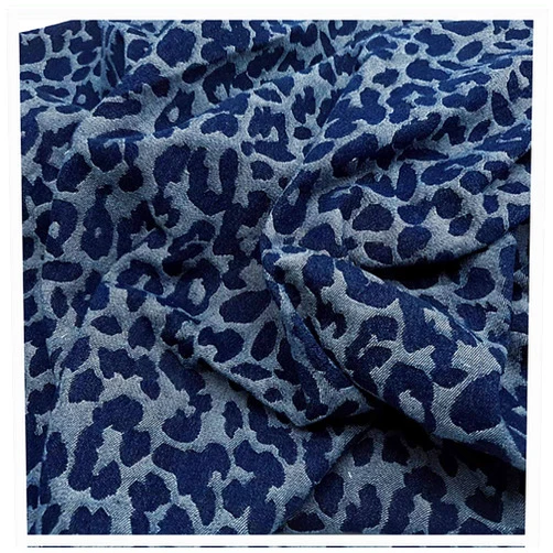 HUJB Leopard Pattern Indigo Washed Denim Fabric Thick Fashion Jacquard Cotton Width 150cm for Dressmaking Clothes DIY Craft Quilting Sewing Jeans Decoration Material(Size:0.5m,Color:Dark Blue)
