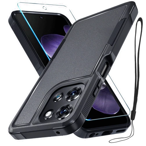 RMOCR for Moto G 5G 2025 Case, Full Body Heavy Duty Rugged Shockproof Protective Phone Cover with Lanyard Strap, Tempered Glass Screen Protector, Black Matte