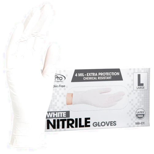 ForPro Professional Collection Disposable Nitrile Gloves, Chemical Resistant, Powder-Free, Latex-Free, Non-Sterile, Food Safe, 4 Mil, White, Large, 100-Count