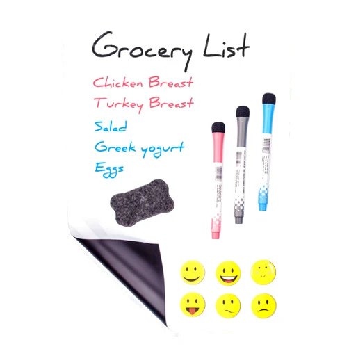 Prefer Green Magnetic Dry Eraser White Board Sheet for Kitchen Refrigerator with Stain Resistant Technology, Organizer & Planner Whiteboard 17” X 12”, Include 1 Eraser, 3 Markers & 6 Fridge Magnets